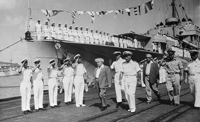 Framed Print : David Ben-Gurion Saluted by Naval Officers Framed Print : David Ben-Gurion Saluted by Naval Officers