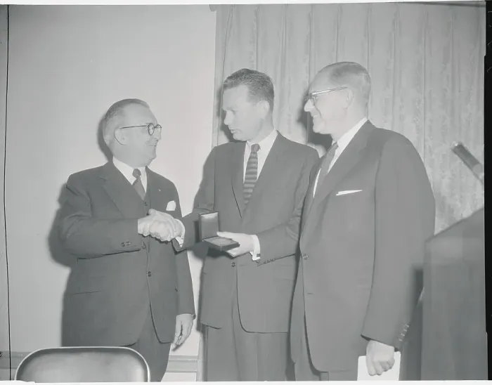 Framed Print : David Brinkley Shaking Hands with John Drewry Framed Print : David Brinkley Shaking Hands with John Drewry