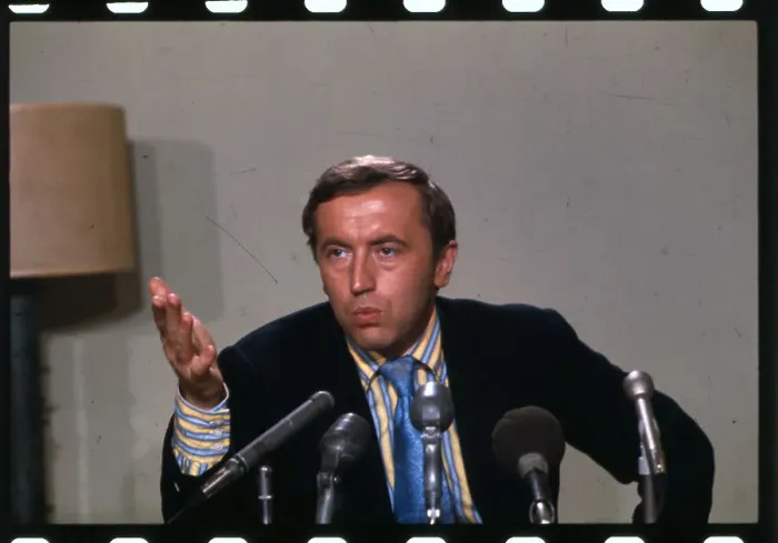 Framed Print : David Frost Speaking at Microphones Framed Print : David Frost Speaking at Microphones