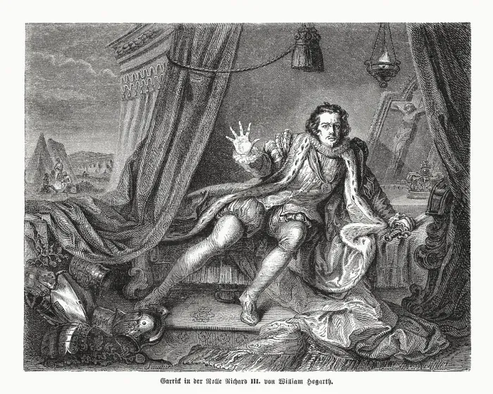 Framed Print : David Garrick as Richard III, painted by Hogarth, woodcut, 1870