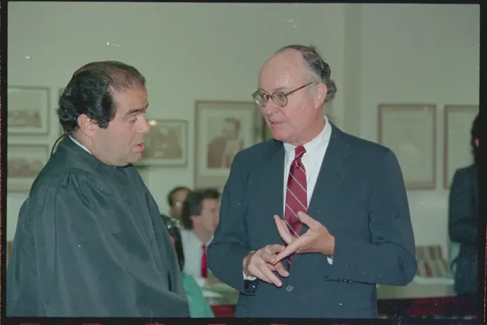 Framed Print : David Ruder and Judge Conversing Framed Print : David Ruder and Judge Conversing