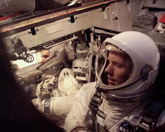 Framed Print : David Scott and Neil Armstong Sitting Inside Spacecraft