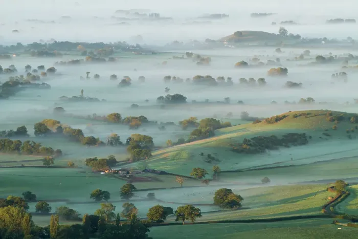 Framed Print : Dawn mist on Somerset Levels Framed Print : Dawn mist on Somerset Levels