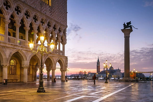 Dawn over Piazzetta San Marco and Doges palace, Venice