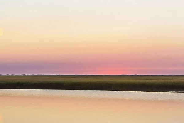 Dawn over tidal marsh at Fort Hill, Eastham, Cape Cod National Seashore, Massachusetts, USA