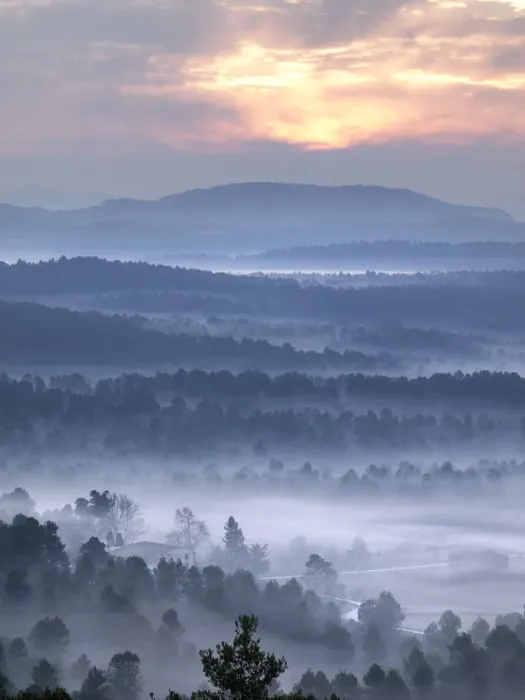 Framed Print : To dawn between the valleys of the mountains with hazes and fogs Framed Print : To dawn between the valleys of the mountains with hazes and fogs