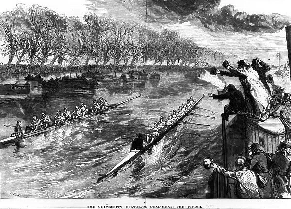 Dead Heat. 1877: A dead heat at the Oxford V Cambridge University Boat Race in 1877