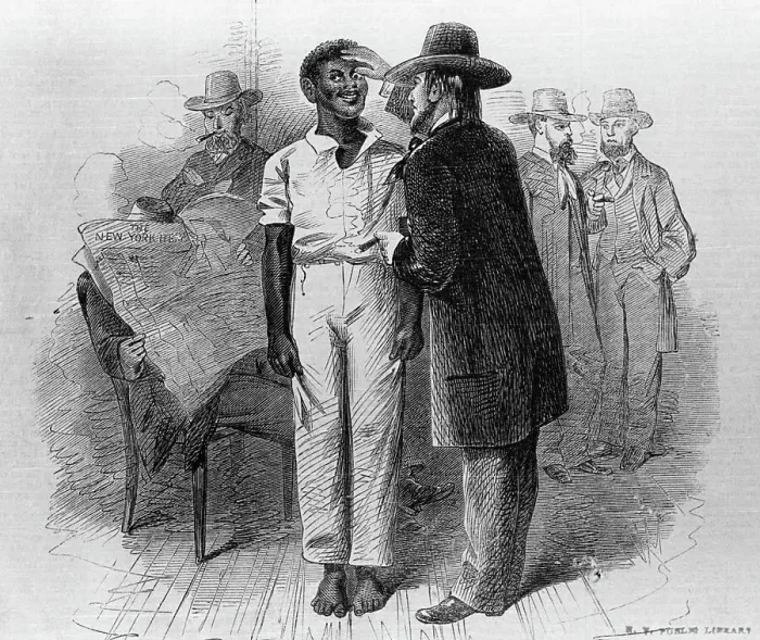 Framed Print : Dealers Inspecting a Negro at a Slave Auction in Virginia Illustration Framed Print : Dealers Inspecting a Negro at a Slave Auction in Virginia Illustration