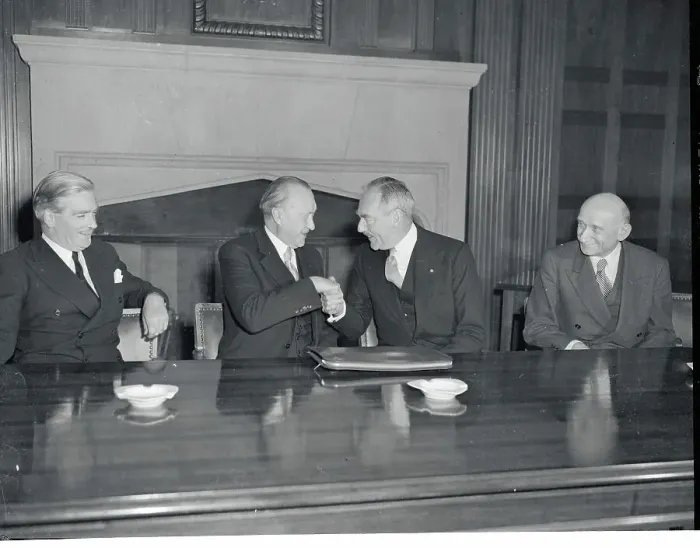 Framed Print : Dean Acheson Shaking Hands with Konrad Acheson Framed Print : Dean Acheson Shaking Hands with Konrad Acheson