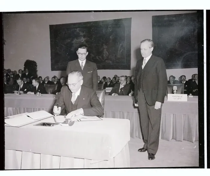Framed Print : Dean Acheson Signing a Treaty Framed Print : Dean Acheson Signing a Treaty