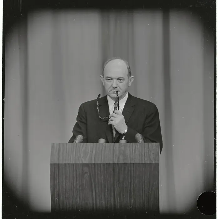 Framed Print : Dean Risk Speaking at Podium Framed Print : Dean Risk Speaking at Podium