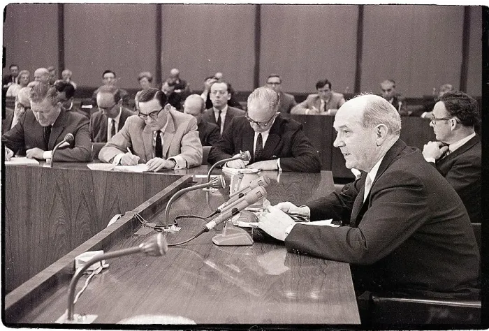 Framed Print : Dean Rusk at Press Conference