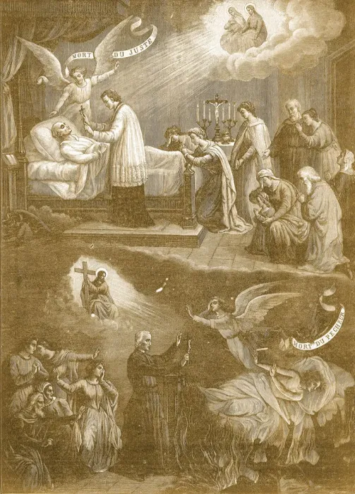 Framed Print : The death. Very old page of book. The death in French this is La mort