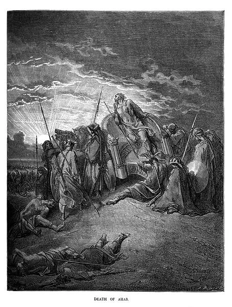 Death of Ahab. Vintage engraving from the 1870 of a scene