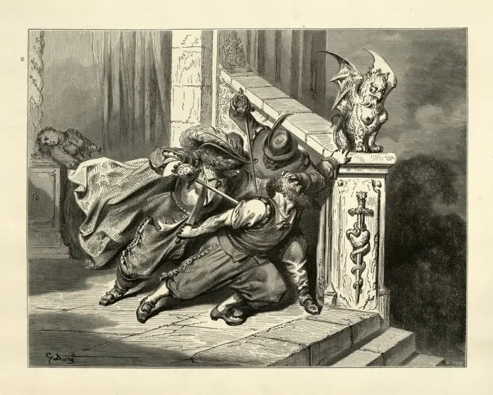 Framed Print : The death of Bluebeard, Fairy Tales of Charles Perrault Framed Print : The death of Bluebeard, Fairy Tales of Charles Perrault