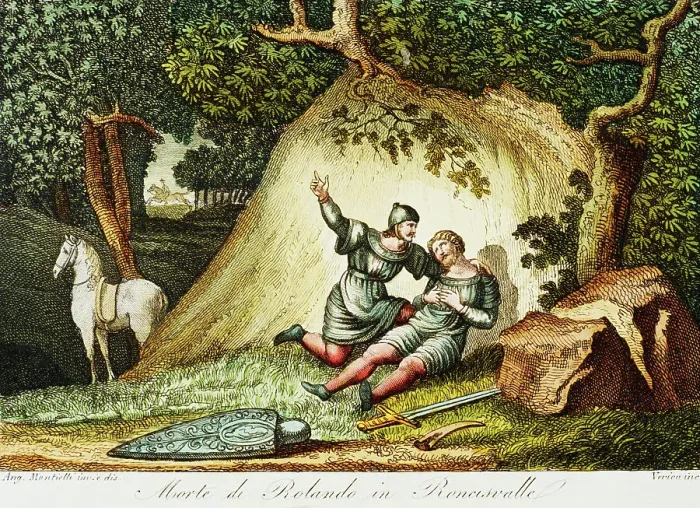 Framed Print : Death of Roland at Roncesvalles Engraving Framed Print : Death of Roland at Roncesvalles Engraving