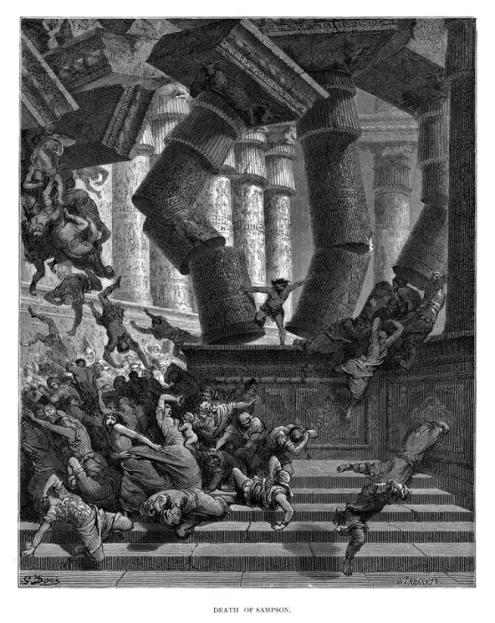 Framed Print : Death of Samson engraving 1870 Framed Print : Death of Samson engraving 1870