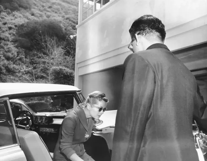 Framed Print : Debbie Reynolds Exiting Car at Home of Elizabeth Taylor