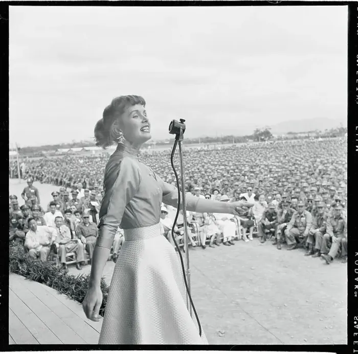 Framed Print : Debbie Reynolds Singing for American Troops Framed Print : Debbie Reynolds Singing for American Troops