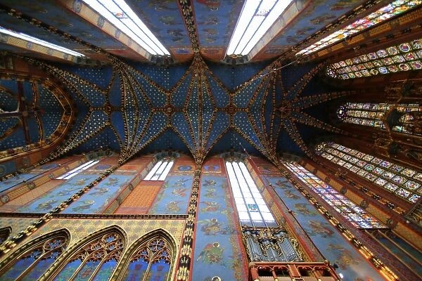 The decorated ceiling in St. Marys church, Krakow