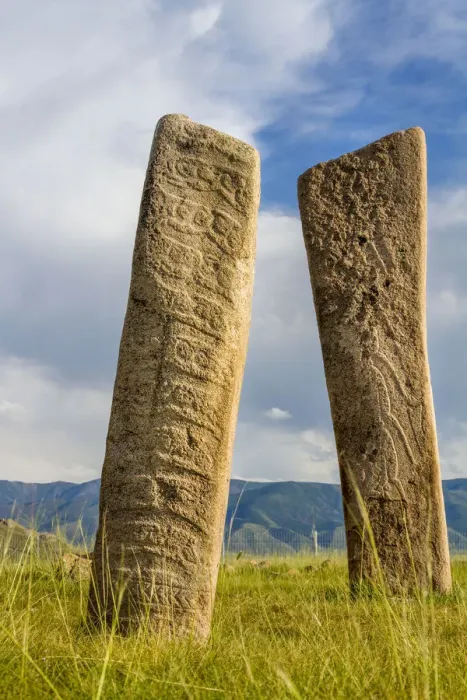 Framed Print : Deer stones with inscriptions, 1000 BC, Mongolia