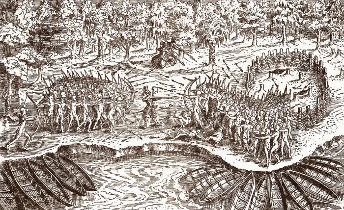 Framed Print : Defeat of the Iroquois of Lake Champlain Engraving Framed Print : Defeat of the Iroquois of Lake Champlain Engraving