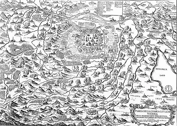 Defeat of the Ottoman Empire in Vienna in 1683: Vienna with the area devastated by the Turks