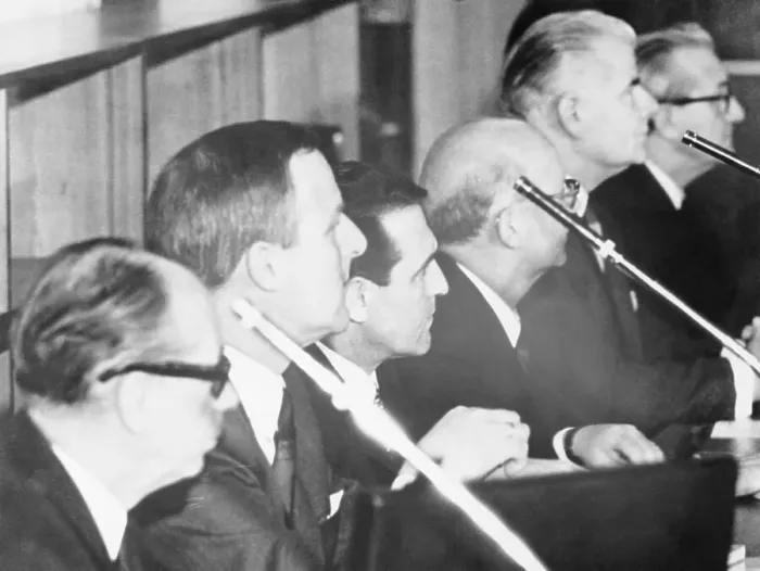 Framed Print : Defendants at Thalidomide Trial