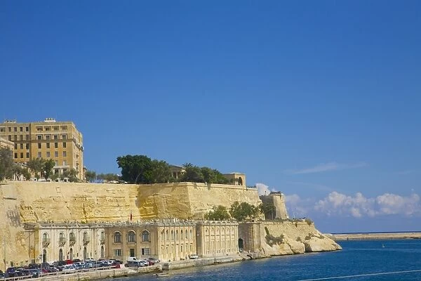 Defense walls, promontory & blue sky, Valletta