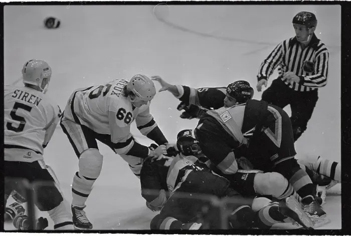Framed Print : Defensive Action Between Hockey Players Framed Print : Defensive Action Between Hockey Players