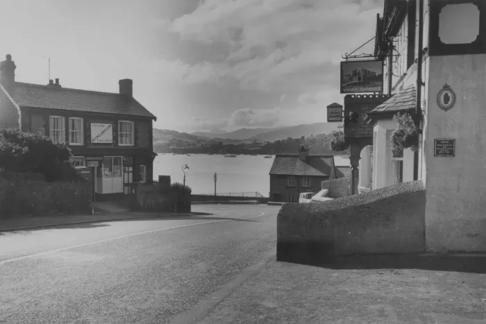 Framed Print : Deganwy. circa 1955: A street and pub in Deganwy a small town on the Conway estuary Framed Print : Deganwy. circa 1955: A street and pub in Deganwy a small town on the Conway estuary