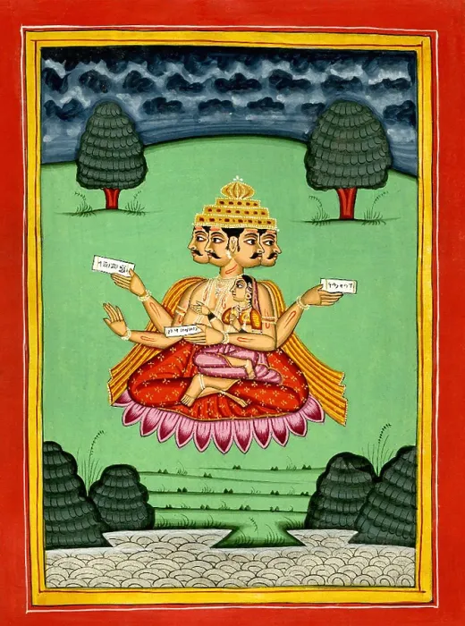 Framed Print : Deity Brahma seated with his consort on his lap Framed Print : Deity Brahma seated with his consort on his lap