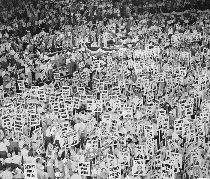 Framed Print : Delegate Floor with Posters Stating Dewey Will Win Framed Print : Delegate Floor with Posters Stating Dewey Will Win