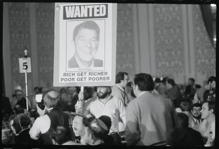 Framed Print : Delegate Protesting with Sign Framed Print : Delegate Protesting with Sign