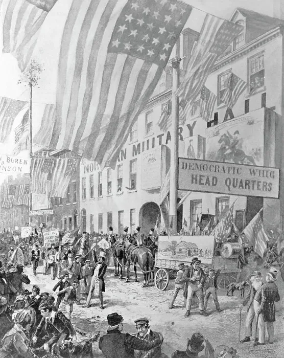 Framed Print : Democratic Headquarters Being Held in the Street Framed Print : Democratic Headquarters Being Held in the Street