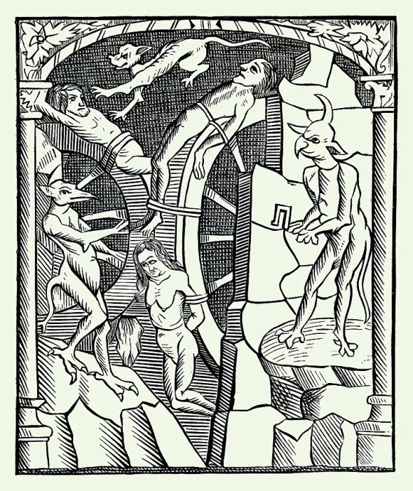 Framed Print : Demons Applying the Torture of the Wheel Framed Print : Demons Applying the Torture of the Wheel