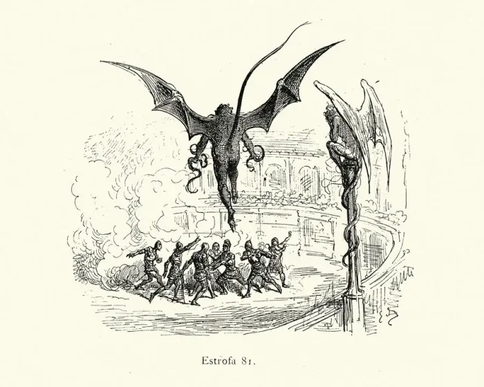 Framed Print : Demons overlooking a trial by combat of knights Framed Print : Demons overlooking a trial by combat of knights