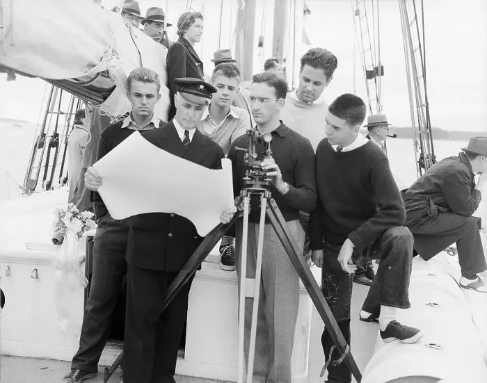 Framed Print : Demonstrating Theodolite to Ship's Crew