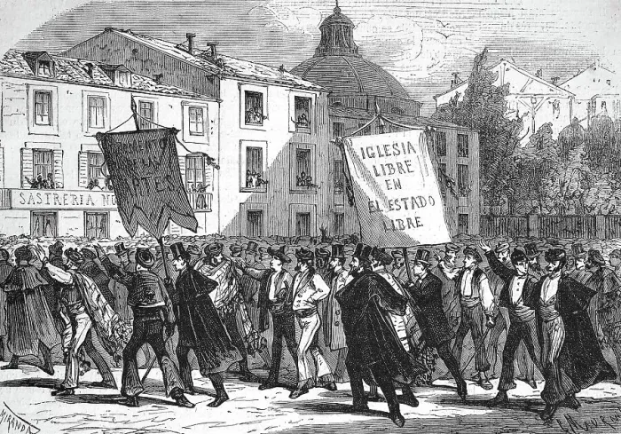 Framed Print : Demonstration for religious freedom in Madrid, 1869, Spain, Historic, digitally restored reproduction of an original 19th century artwork, exact original date unknown Framed Print : Demonstration for religious freedom in Madrid, 1869, Spain, Historic, digitally restored reproduction of an original 19th century artwork, exact original date unknown