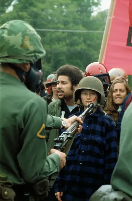 Framed Print : Demonstrator Mocking Troops Framed Print : Demonstrator Mocking Troops