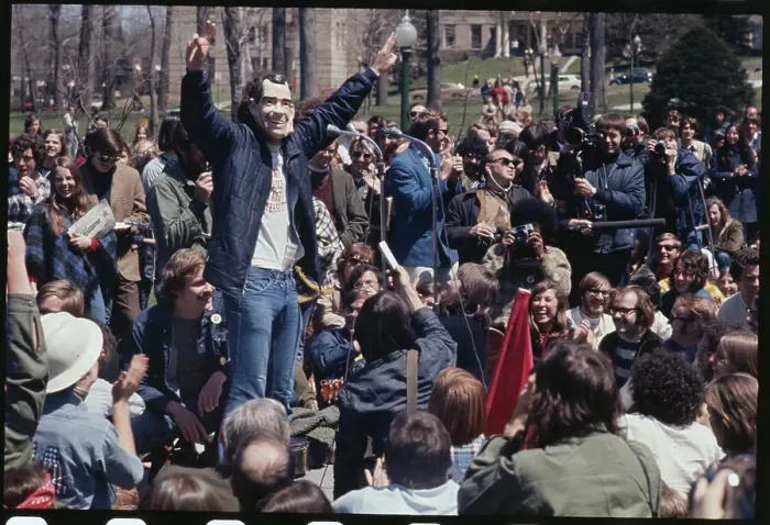 Framed Print : Demonstrator Wearing a Nixon Mask Framed Print : Demonstrator Wearing a Nixon Mask