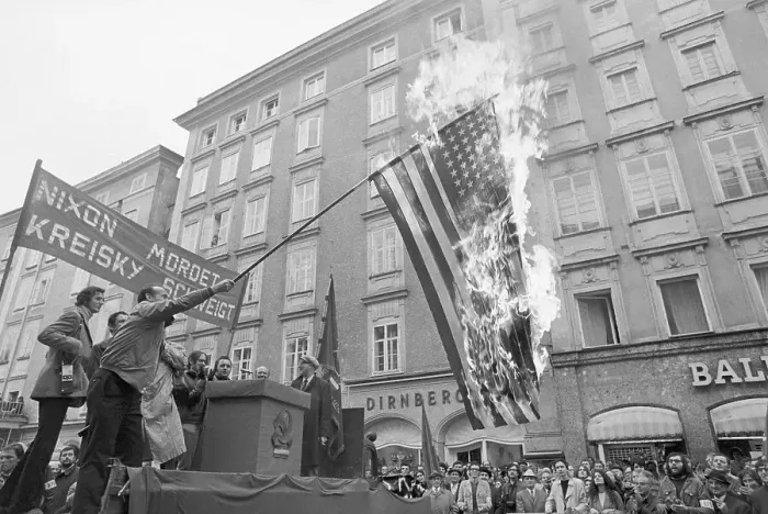 Framed Print : Demonstrators Burning American Flag Framed Print : Demonstrators Burning American Flag