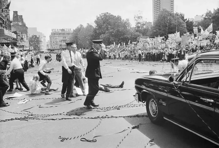 Framed Print : Demonstrators Across Johnson Motorcade Framed Print : Demonstrators Across Johnson Motorcade