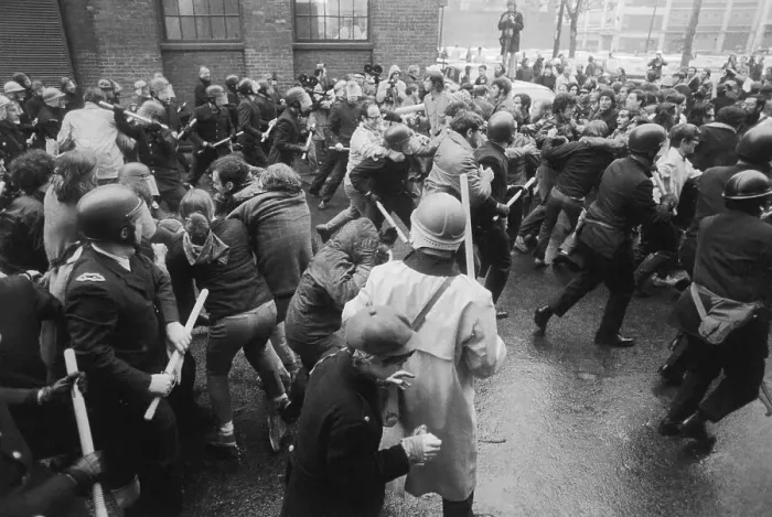 Framed Print : Demonstrators and Police Clash at M.I.T