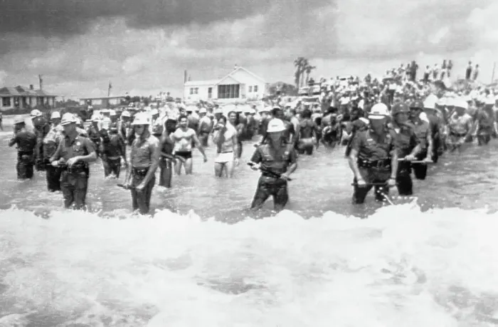 Framed Print : Demonstrators Protest a Whites Only Beach Framed Print : Demonstrators Protest a Whites Only Beach