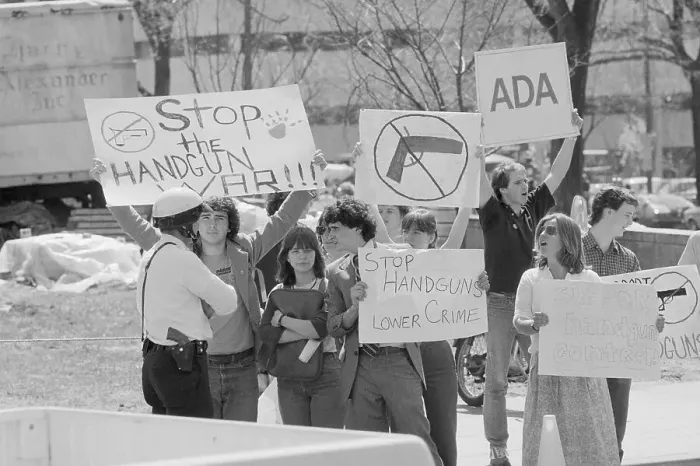 Framed Print : Demonstrators Protesting Handgun Use