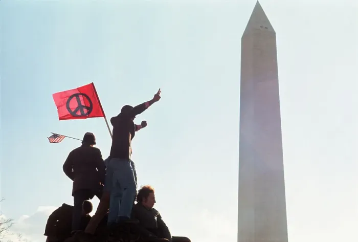 Framed Print : Demonstrators Waving Peace Flag Framed Print : Demonstrators Waving Peace Flag