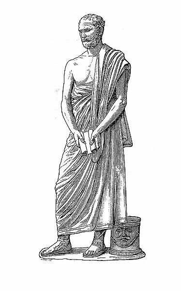 Demosthenes, 384 to 322 B. C. A Greek statesman and orator of ancient Athens, Greece, Historical, digitally restored reproduction of a 19th century original