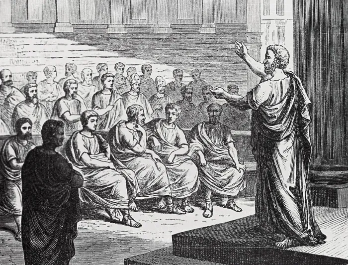 Framed Print : Demosthenes Delivering His Oration Against Philip of Macedonia Framed Print : Demosthenes Delivering His Oration Against Philip of Macedonia