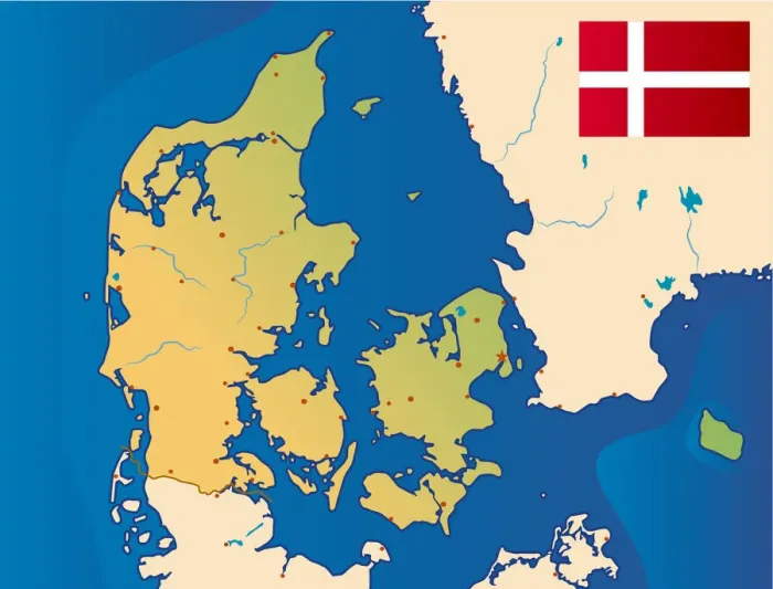 Framed Print : Denmark. Cartoon map of Denmark Framed Print : Denmark. Cartoon map of Denmark
